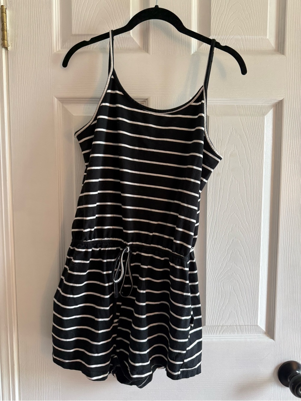 Women’s Black and White Stripe Sleeveless Romper